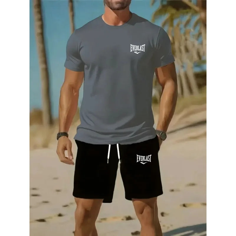Summer Sportswear Suit Men's Fashion Two-Piece Sports Fitness Running Casual Quick Drying Short Sleeved Shorts Set man