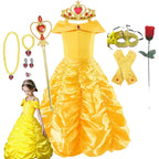 Yellow Princess Dress Halloween Cosplay Costumes Beauty and The Beast Kid Dress For 2-10Y Girls Birthday Party Children Clothing