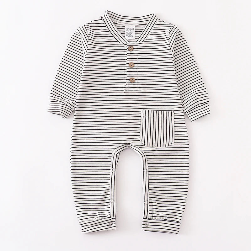 Newborn Baby Boy Romper Long sleeve Girl Infant Cotton Clothes Knitted Stripe Solid Jumpsuit For Toddler Outfits 0-24M