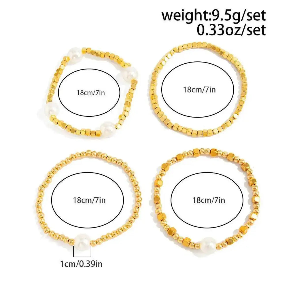 IngeSight.Z 4 Pcs/Set Bohemian Imitation Pearl CCB Beaded Bracelets Women Vintage Handmade Stretch Bangle Couple Trendy Jewelry