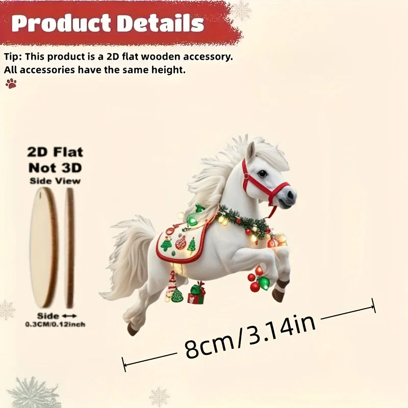 10pcs Elegant White Horse 2D Wooden Decorations Hanging on Christmas Trees As Christmas Decorations Xmas Party Best Giving Gifts