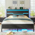 Bed Frame with LED Lights & Charging Station, King Bed Frame and Headboard,13" Under Bed Storage,Metal Slats Support Customized
