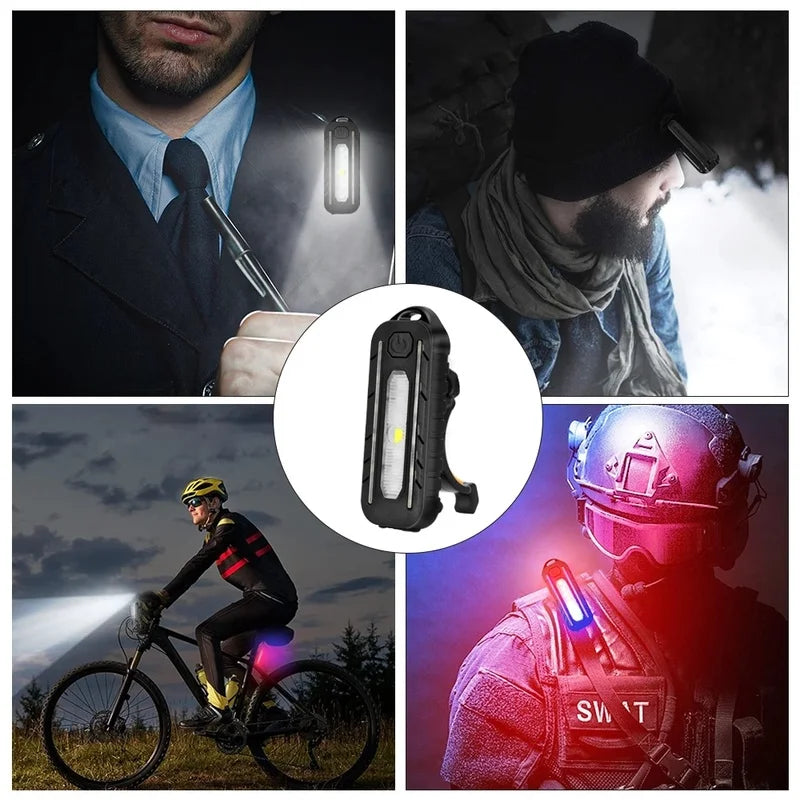 LED Red Blue Shoulder Police Light with Clip USB Charging Flashing Warning Safety Flashlight Torch Bike Warn LANTERN Light