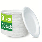 50-Pack 9-Inch Food-Grade Disposable Dinner Plates - Convenient Leak-Proof & Microwave-Safe for Picnics Parties Daily Takeout