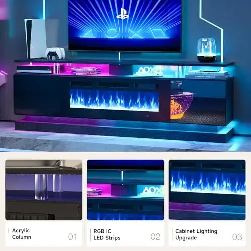 70" Fireplace TV Stand, ern Entertainment Center for TVs Up to 80”, TV ole with Storage Cabi, Media ole for Living