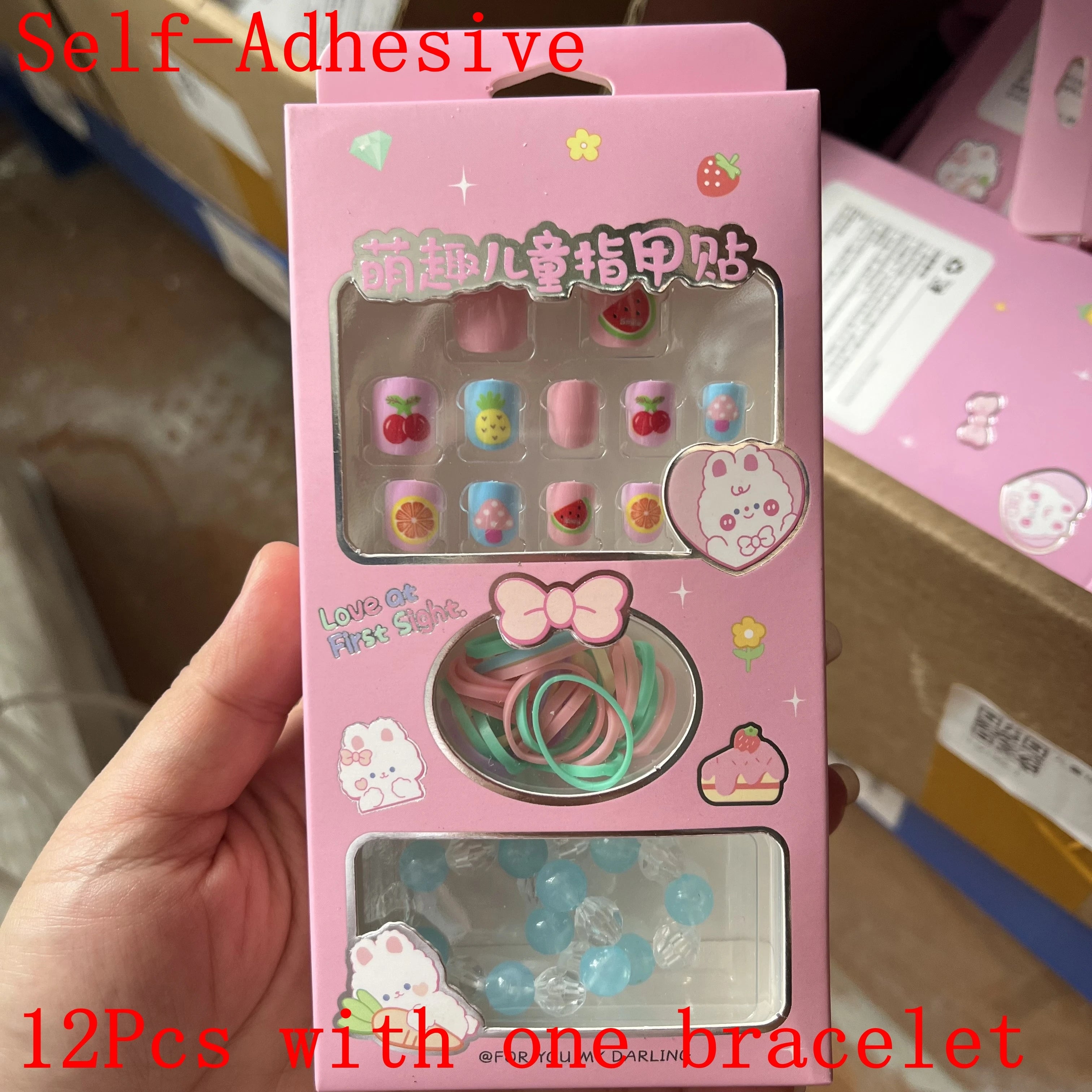 Children Press on Nails,24 Pcs Fake Nails Tips for Kids Acrylic Nails Pre-glue Full Cover Short False Nails Cute Fingernails