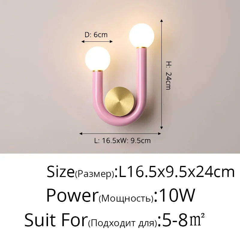 Danish Designer Creative Colorful U-shaped LED Wall Lamp Study Living Room Bedroom Bedside Hallway Staircase Indoor Light Decor