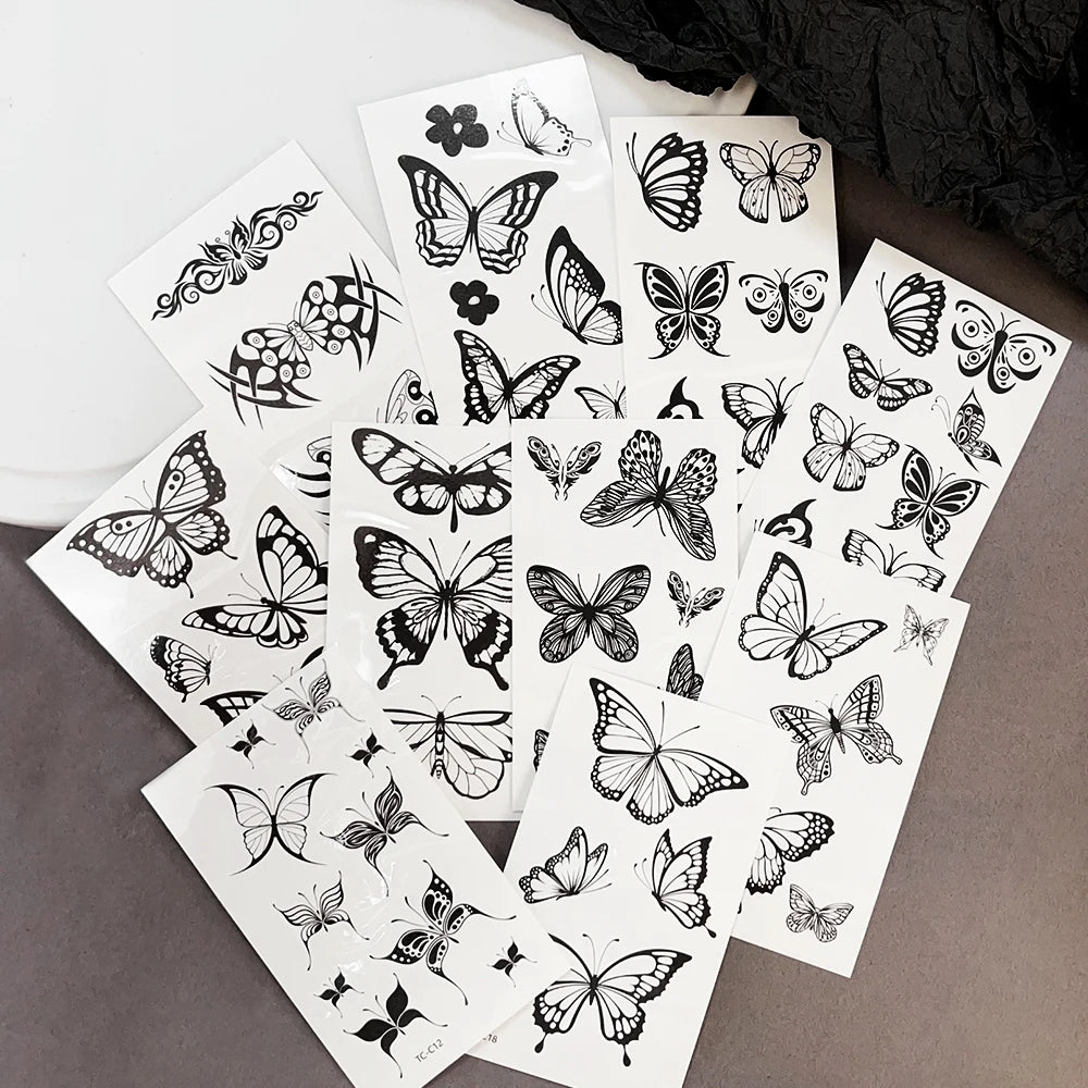 Black Butterfly Temporary Tattoo Sticker 30PCS/set 3D Butterfly Fake Tattoo Transfer Waterproof Tattoo Legs Arm Body for Women