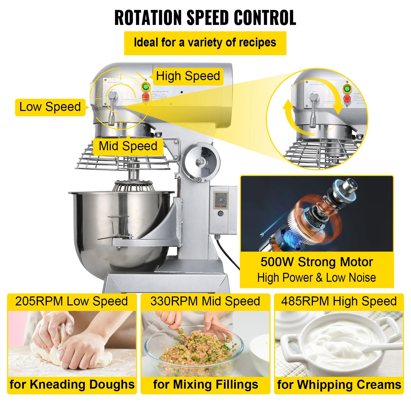 SucceBuy Electric Dough Machine 10/15/20/30L Stainless Steel Commercial Cream Egg Whisk Mixer Processor Food Stand Blender