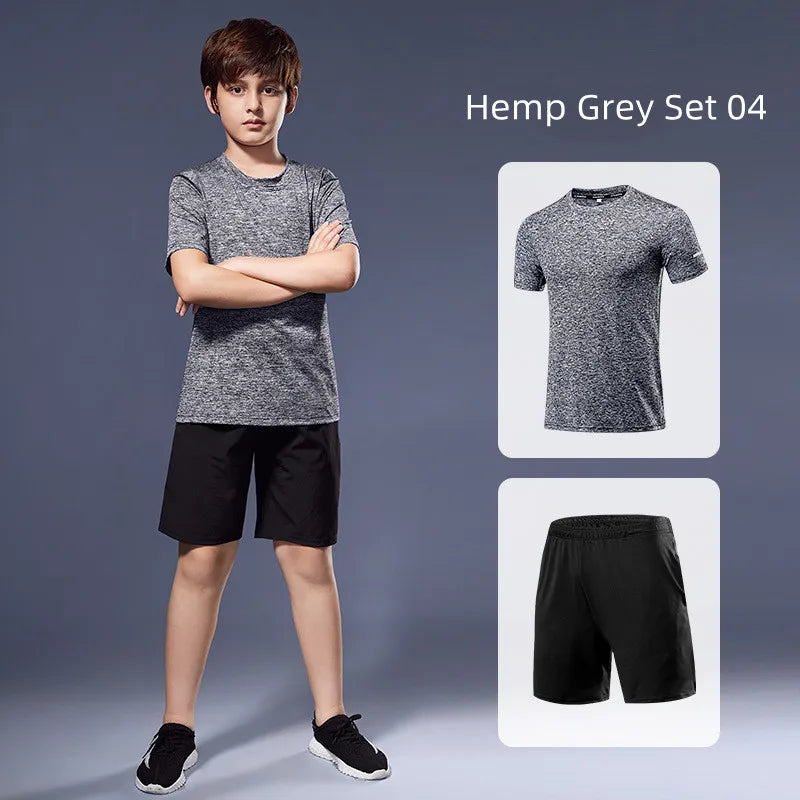 Children's Sportswear 2025 Summer Running Sportswear Boys Quick Dry Two-Piece Set Gym Clothing Fitness Suits With Shorts