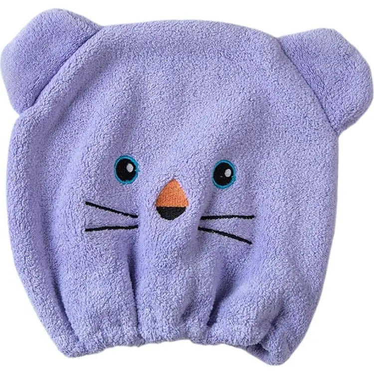 Cute Cartoon Bear Soft Absorbent Dry Hair Cap for Kids Coral Fleece Microfiber Hair Drying Towel Head Wrap for Children Kids