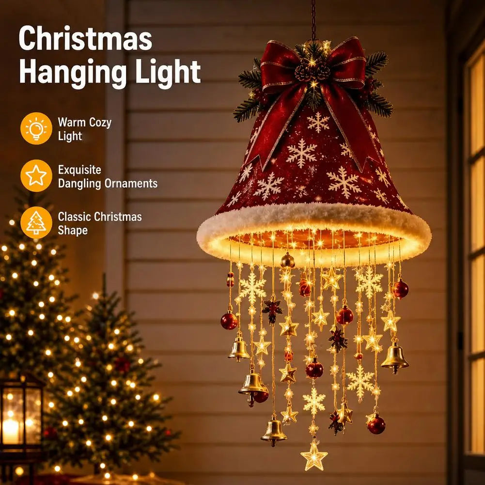 Christmas Santa Hat Hanging Light LED Lamp With Star Tassel Pendants Winter New Year Party Home Wall Ceiling Decor Ornament