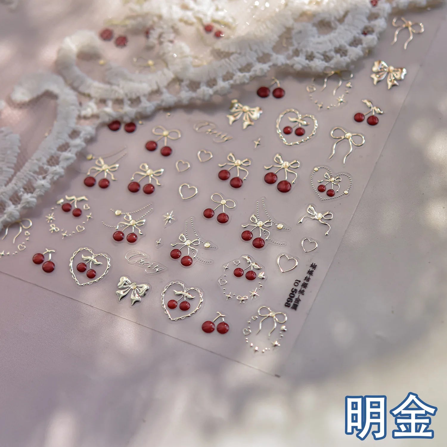 Sweet Strawberry Bow Nail Art Stickers 5D Gold Silver Strawberry Cherry Metal Nail Stickers DIY Japanese Nails Decoration Decals