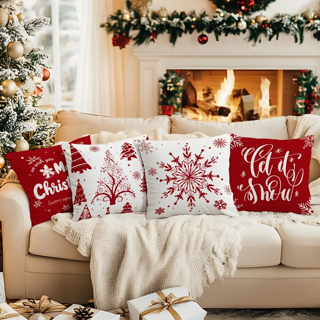 40/45/50cm Red Christmas decoration Cushions Pillowcase Polyester Cushion Cover Throw Pillow Pillowcover Home Car Sofa Decor