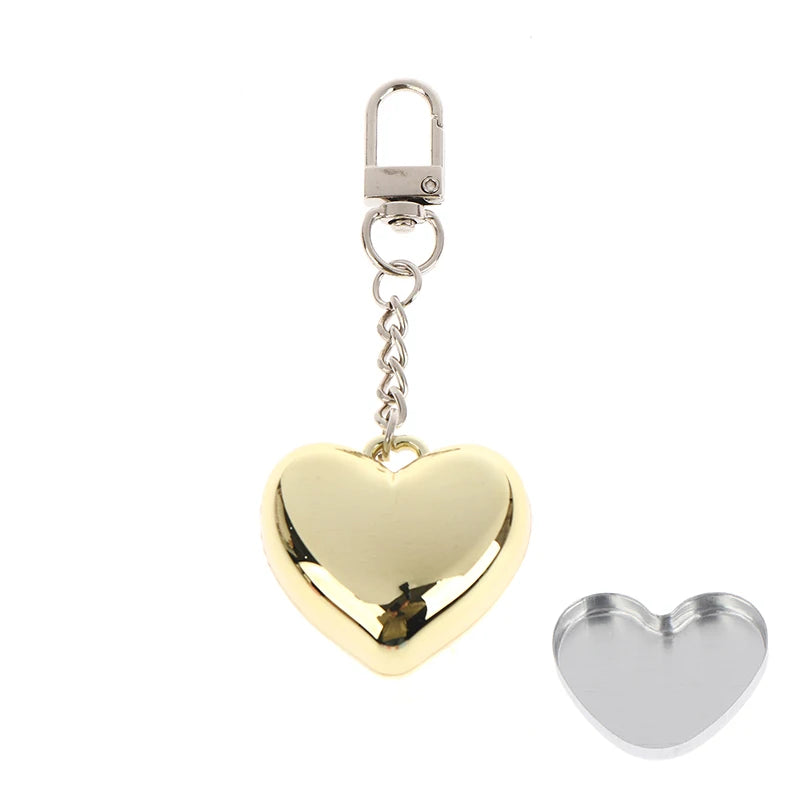 1Pcs Heart Shape Blush Empty Compact with Mirror, Keychain DIY Refillable Powder Case for Makeup