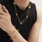 Stainless Steel Chain Necklace Bracelet For Women 18k Gold Plated Waterproof Non Tarnish Women's Bracelets Necklaces Jewelry Set