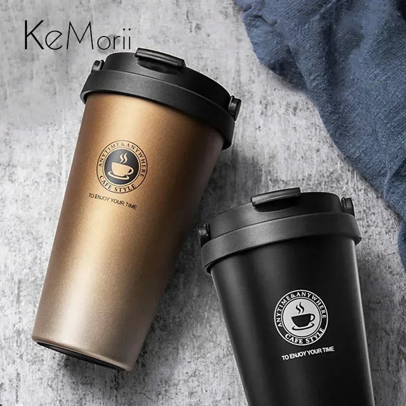 Travel Coffee Cup with Lid and Handle 500ml Insulated Double Wall Leak-Proof Thermos Mug Vacuum Stainless Steel Tea Tumbler