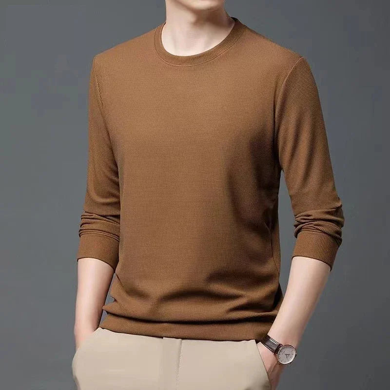 Men Long Sleeve t-Shirt Tops Fashion Waffle t Shirt o Neck Slim Fit t-Shirts Comfortable Tee Soild Casual Tshirt Man Clothing