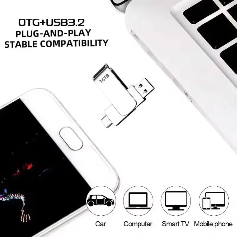 16TB Flash Drive USB 3.2 High Speed Metal Transfer Waterproof C Disk Type-C Large Storage for Phone Computer PC Data New 2026