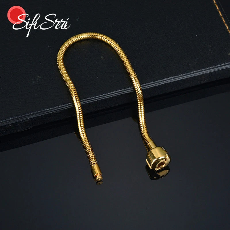 Sifisrri Fashion Stretch Bracelet for Women Stainless Steel Elasticity Link Chain Gold Color Friend Birthday Party Jewelry Gift
