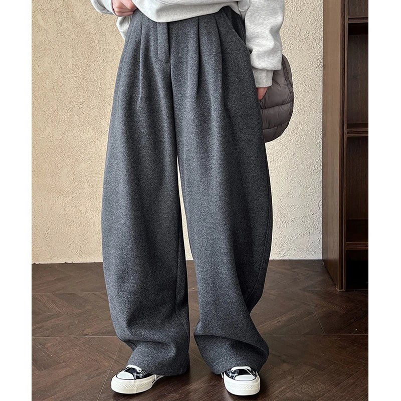 2025 Women Winter Autumn Thick Pants High Waist Wide Leg Warm Woolen Pants Fashion Clothes Vintage Pants Female Trousers