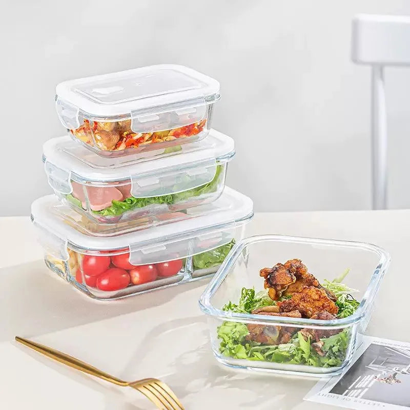 High Borosilicate Glass Lunch Box with Vent Lid,Microwave Safe Leak-Proof Food Storage Container,Multi-Size Options,Easy Clean.
