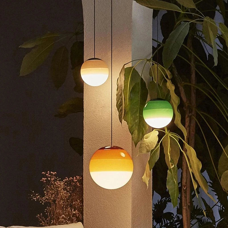 Creative Colorful Glass Pendant Lamps 15cm 20cm Green Pink Gray Round Ball Suspension Hanging Light for Restaurant Dining Room