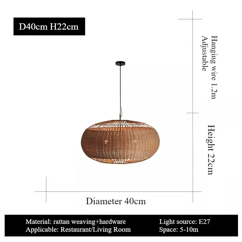 Industrial Vintage Art Creative Bamboo Woven Pumpkin LED Pendant Lights Lustre Lamps for Living Room Home Decoration Chandelier
