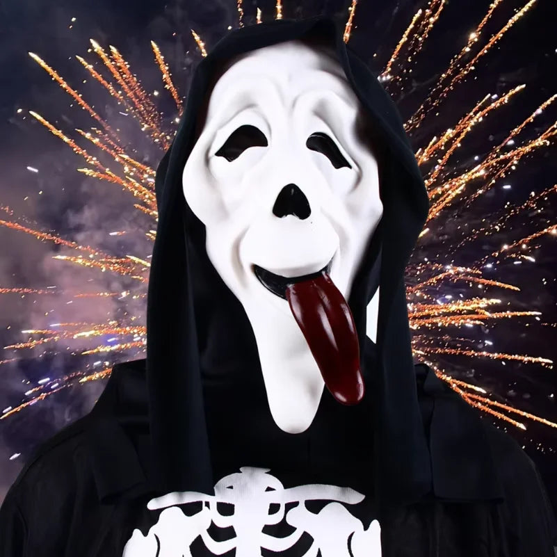 Quality Halloween Movie Scream Horror Face Mask Realistic Creepy Ghost Masks Stick Tongue Out Funny Scary Cosplay Costume  Props