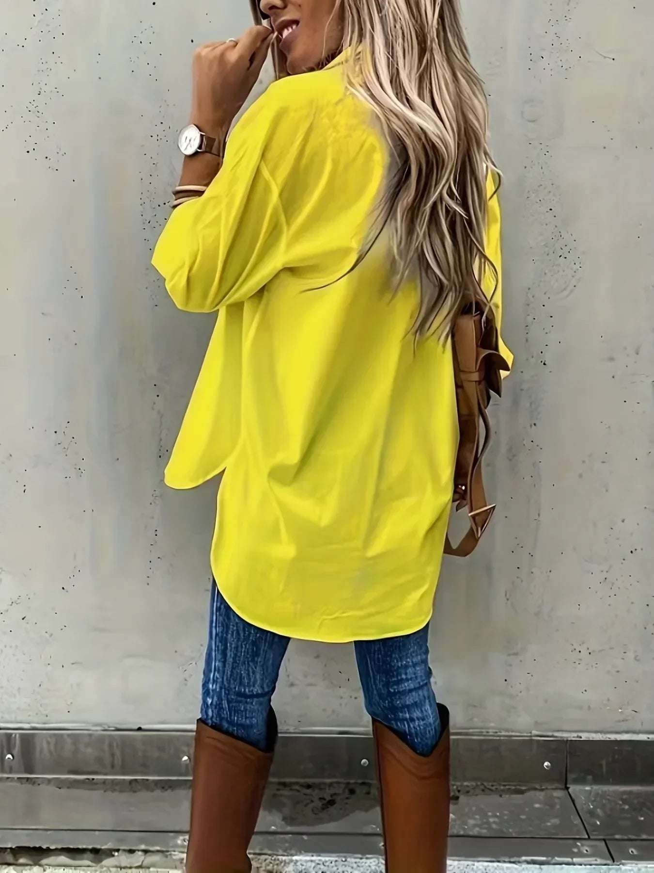 Plus Size 1XL-5XL Women Casual Loose and Simple Long Sleeved Shirt Fashion Solid Color Lapel Shirt Pocket Decoration Shirt