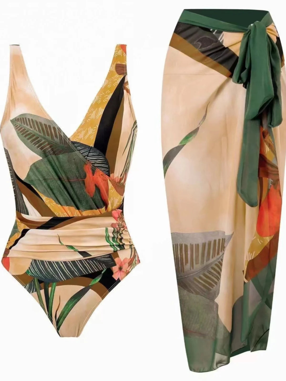 Sexy Slimming One-Piece Swimsuit Women's Beach Dress Set Fashionable Thermal Spa Swimming Bikini Full Coverage Fixed Chest Pad