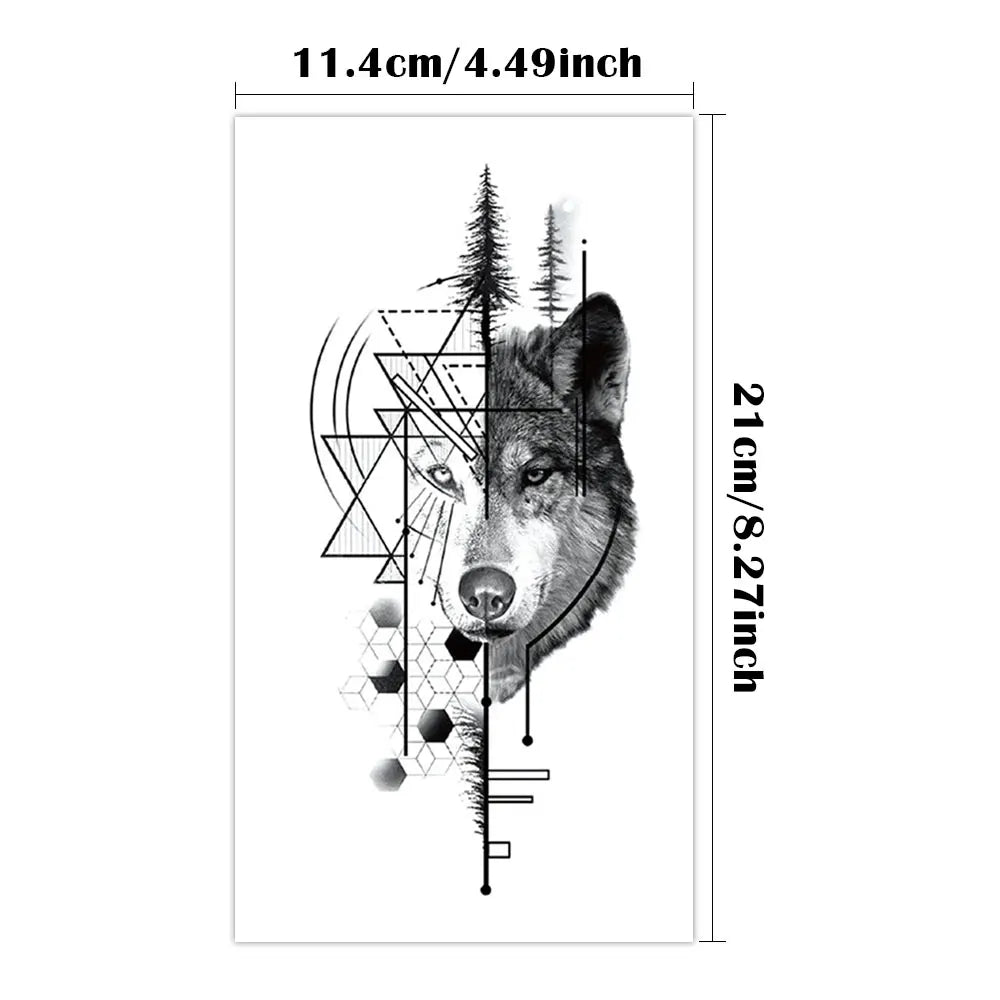 Waterproof Temporary Tattoo Sticker Forest Wolf Geometric Fierce Realistic Animal Body Art Arm Fake Tattoos Sleeve Women Men