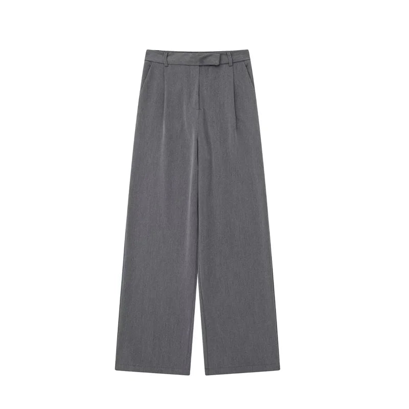 MUJER 2025 Women's Pants Beige Grey Black Wide Leg Pants Women High Waist Baggy Pants Woman Fashion Summer Office Trousers