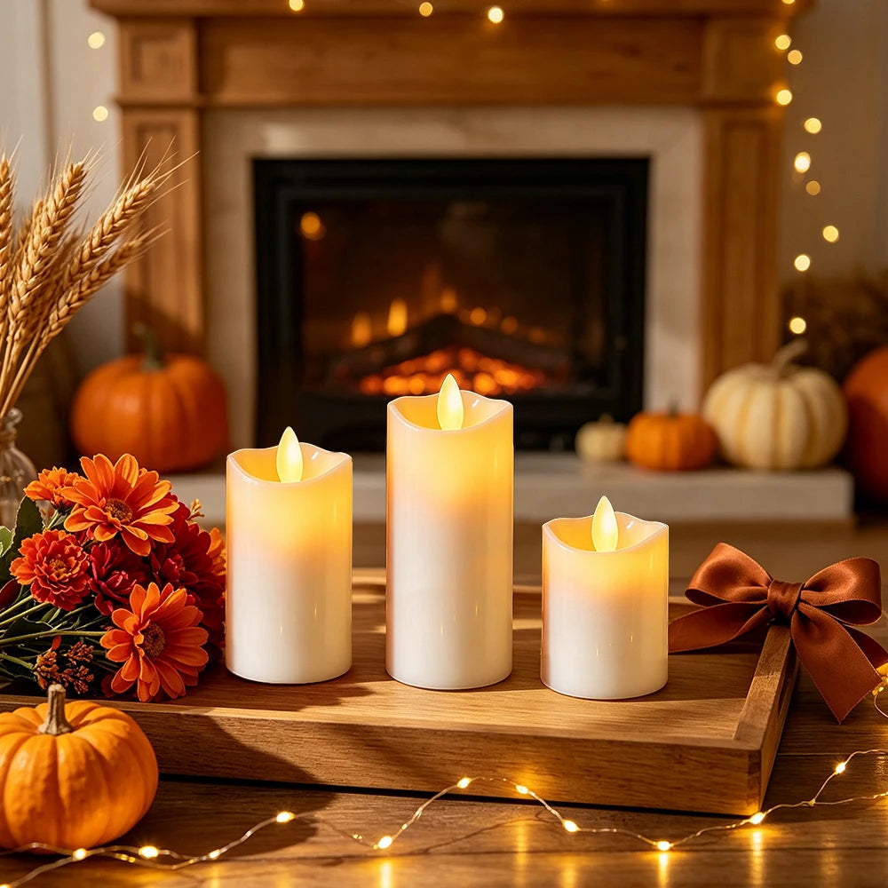 3pcs LED Flameless Candles Set, LED Plastic Flickering Candle Light for Halloween, Chriatmas, Thankagiving, Wedding, Party Decor