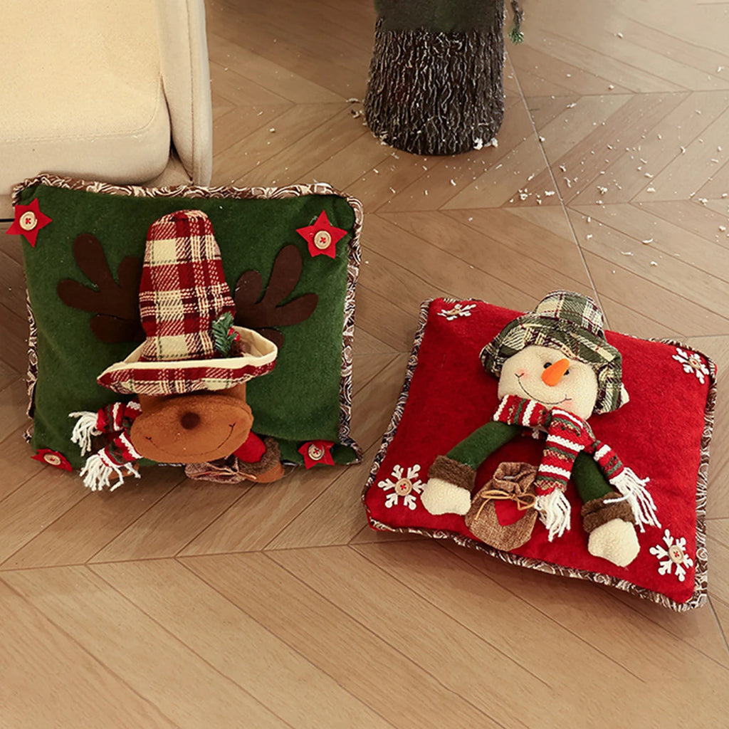 Christmas 3D Cushion Cover Snowman Santa Elk Pattern Pillowcase Sofa Cushion Covers for Home 2026 New Year Christmas Decorations