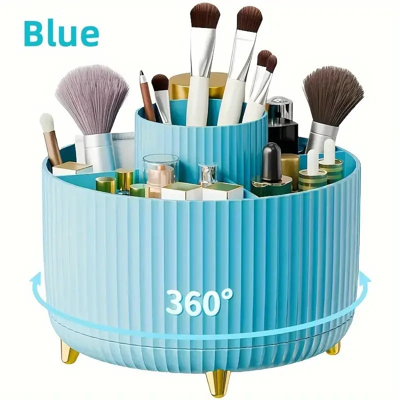 360°Rotating Makeup Desktop Cosmetic Storage Box Organizer 5 Slot Large Capacity for Bathroom Portable Makeup Brushes Pen Holder