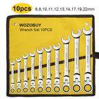 Ratcheting Combination Wrench Set, 6-22mm Metric Flex Head Ratcheting Wrench, Chrome Vanadium Steel Spanner with Bag