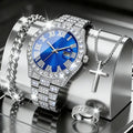 Men's Watch Set with Trendy Chain And Calendar Function Embedded Craft Design Birthday Gift
