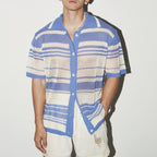 2025 Summer Casual Mens Knit Shirts Short Sleeve Buttoned Turn-down Collar Cardigan Tops Men Seaside Beach Vintage Knitted Shirt