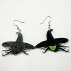 1 Pair of Witch Hat Earrings - Black with Sparkling Stars & Green Accents, Perfect for Halloween & Daily Wear