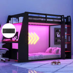 Twin Size Bunk Bed with Gaming Desk,USB and LED Light, Black+Red, Customized