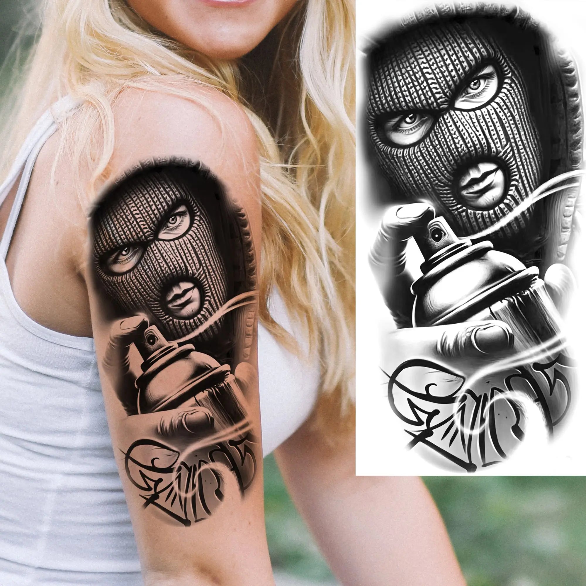 1 Sheet Full Arm Robber Gangster Temporary Tattoos For Men Women Waterproof  Tatoo Sleeve Realistic Bad Guy Fake Tattoos Sticker
