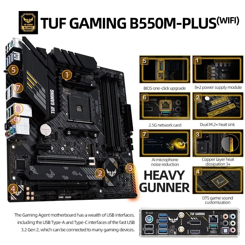ASUS New TUF GAMING B550M-PLUS WIFI II B550 AMD microATX motherboard Socket AM4