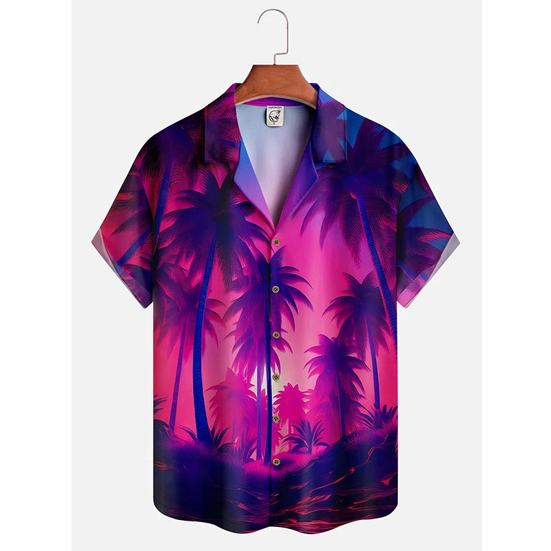 Men's Hawaii Summer Dusk Pattern Casual Shirt 3D Beach Funny Short Sleeve Womens Clothes Blouse New Hot Sale Floral y2k Tops 4XL