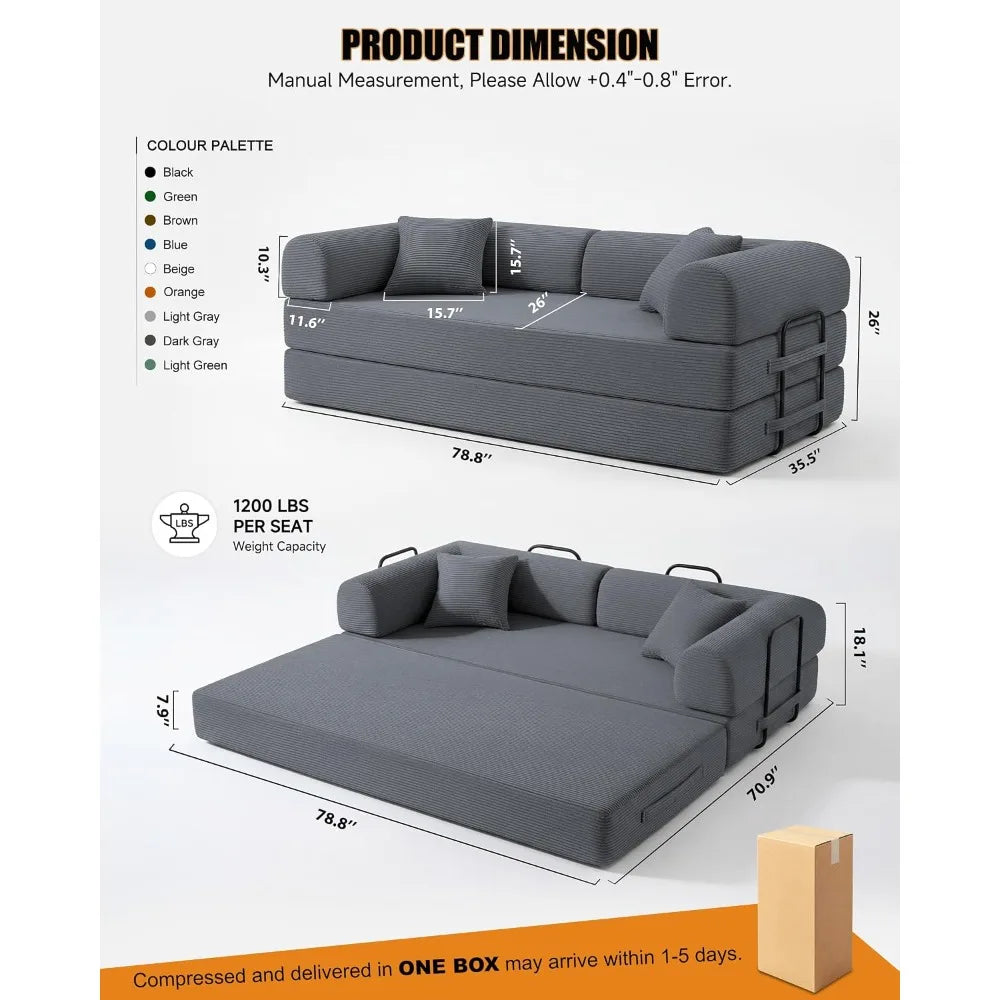 79" Boneless Convertible Futon Sleeper Sofa Bed for Living Room