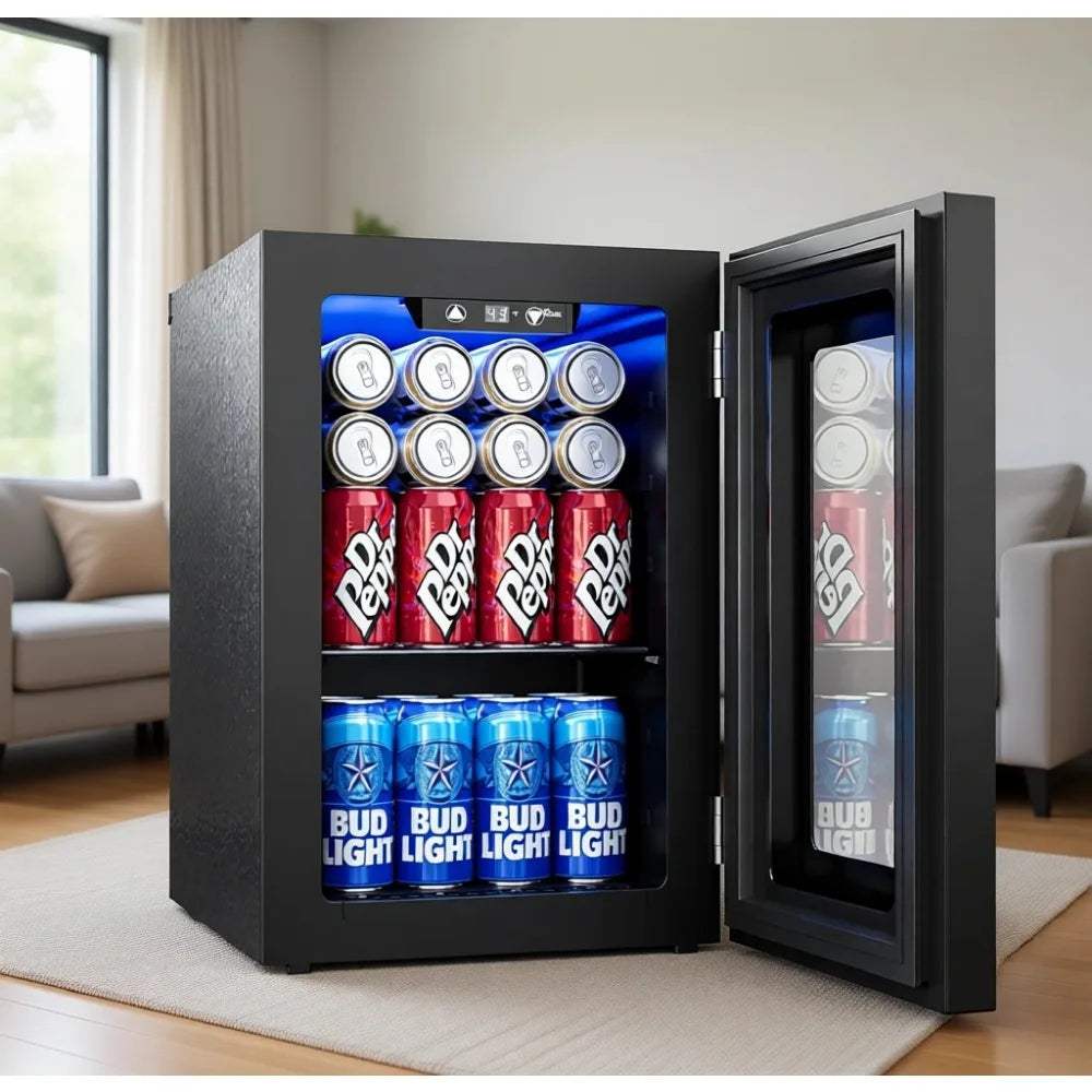 0.6 Cu.ft Mini Fridge, Compressor Glass Door, 40-61°F, Freestanding for Office & Bedroom, Quiet, Low Energy, Holds Beverages