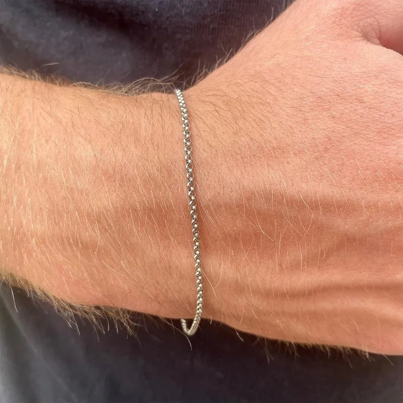 Mens Bracelet 2pcs Bracelets Set with Box Chain & Cuban Link, Stainless Steel Jewelry Gifts for Men - Dad, Boyfriend, Husband.