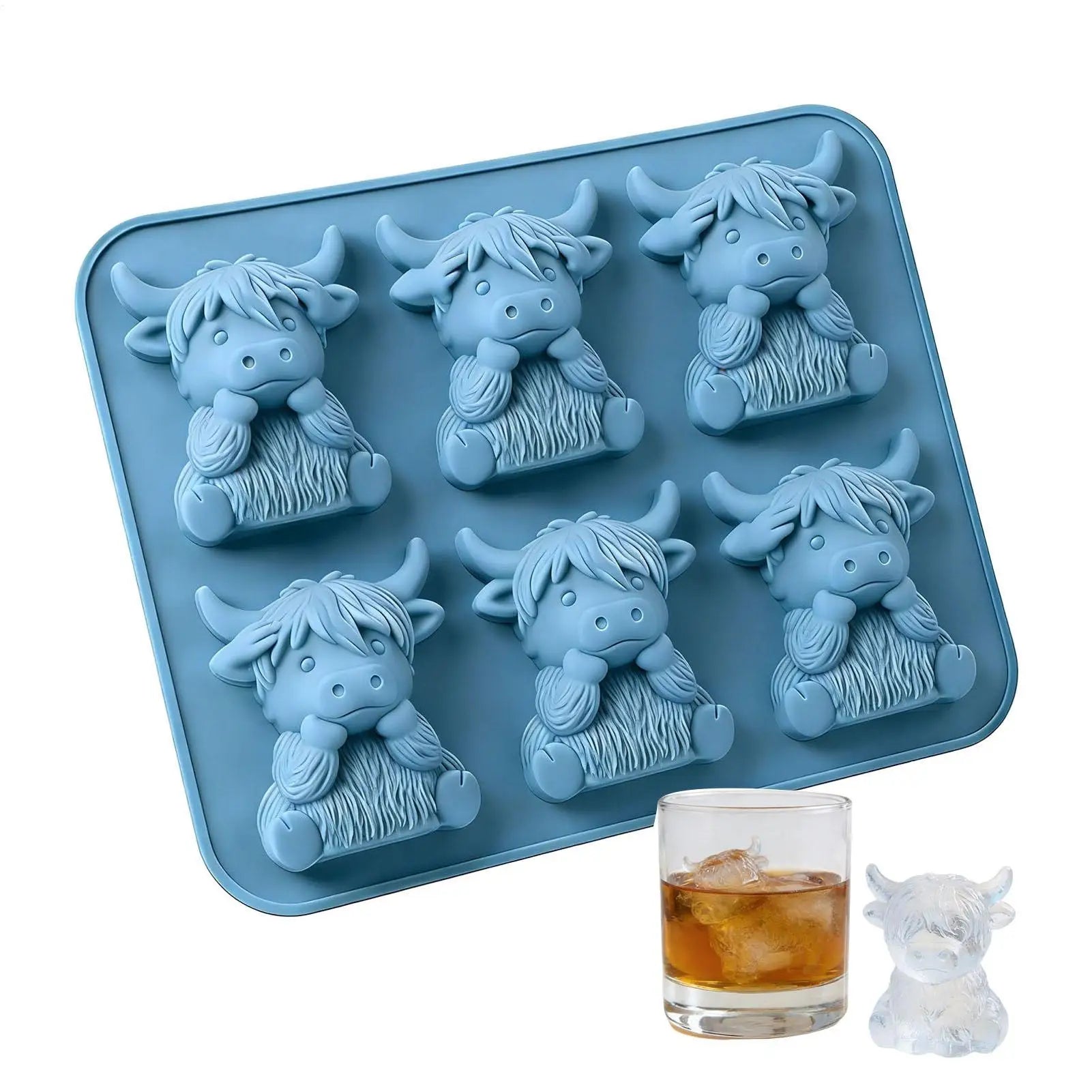 3D Highland Cow Ice Silicone Mold with 6 Cavity For DIY Whiskey Cocktails Beer Drinks For Home Kitchens Bars Jelly Tools