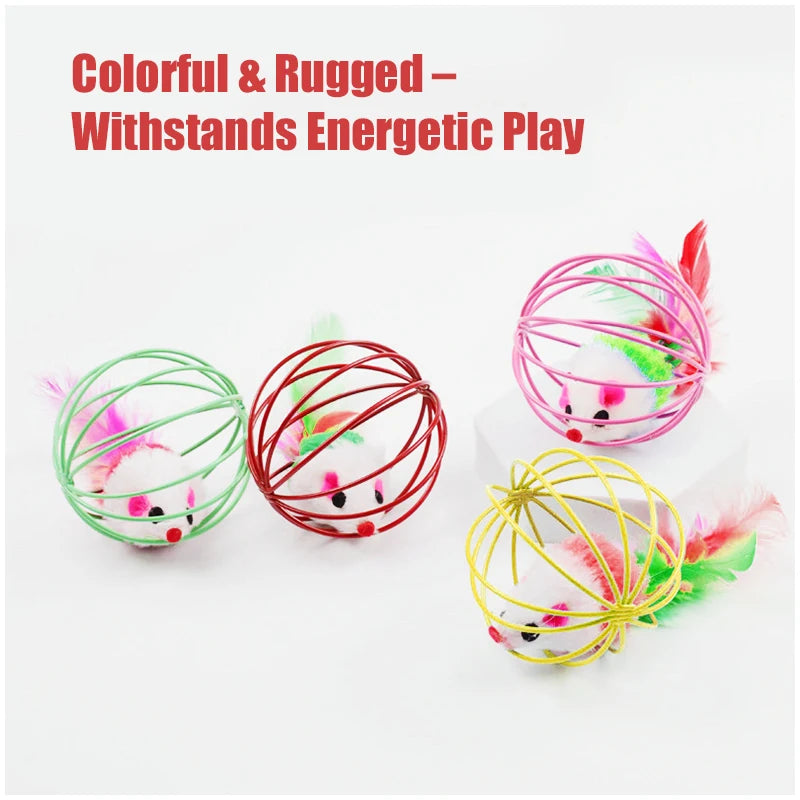 Interactive Cat Toy, Indoor Mouse Toy with Wire Cage for Tossing and Self Play, Boredom Buster for Cats