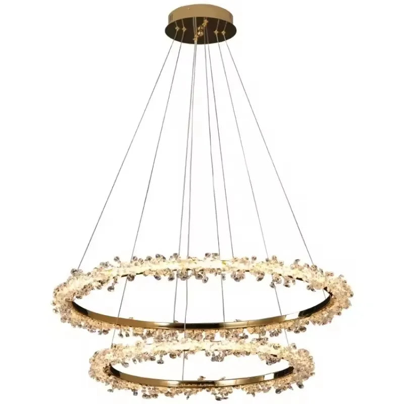 Modern Lustre Crystal Dimmable Pendant Light Living Room Circle Hanging Lamp Foyer Gold Led  Suspend Lamp Fixtures